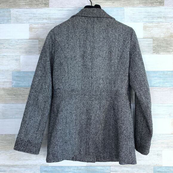 Esprit Wool Blend Tweed Peacoat Gray Button Zipper Front Lined Womens Medium - Picture 3 of 7